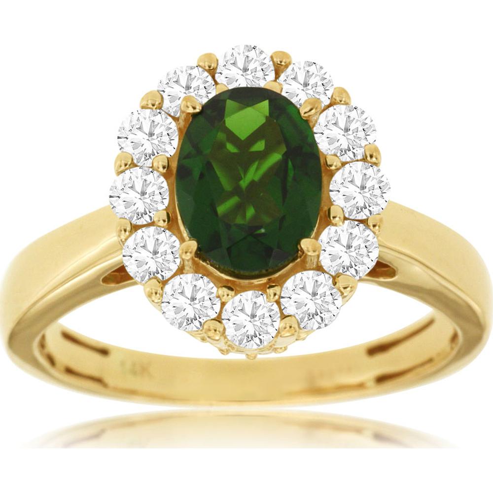 14K Yellow Gold Oval Russalite and Diamond Halo Ring with 1.30 Carat Oval Russalite and 0.75 Carat Total Diamond Weight - Royal Jewelry