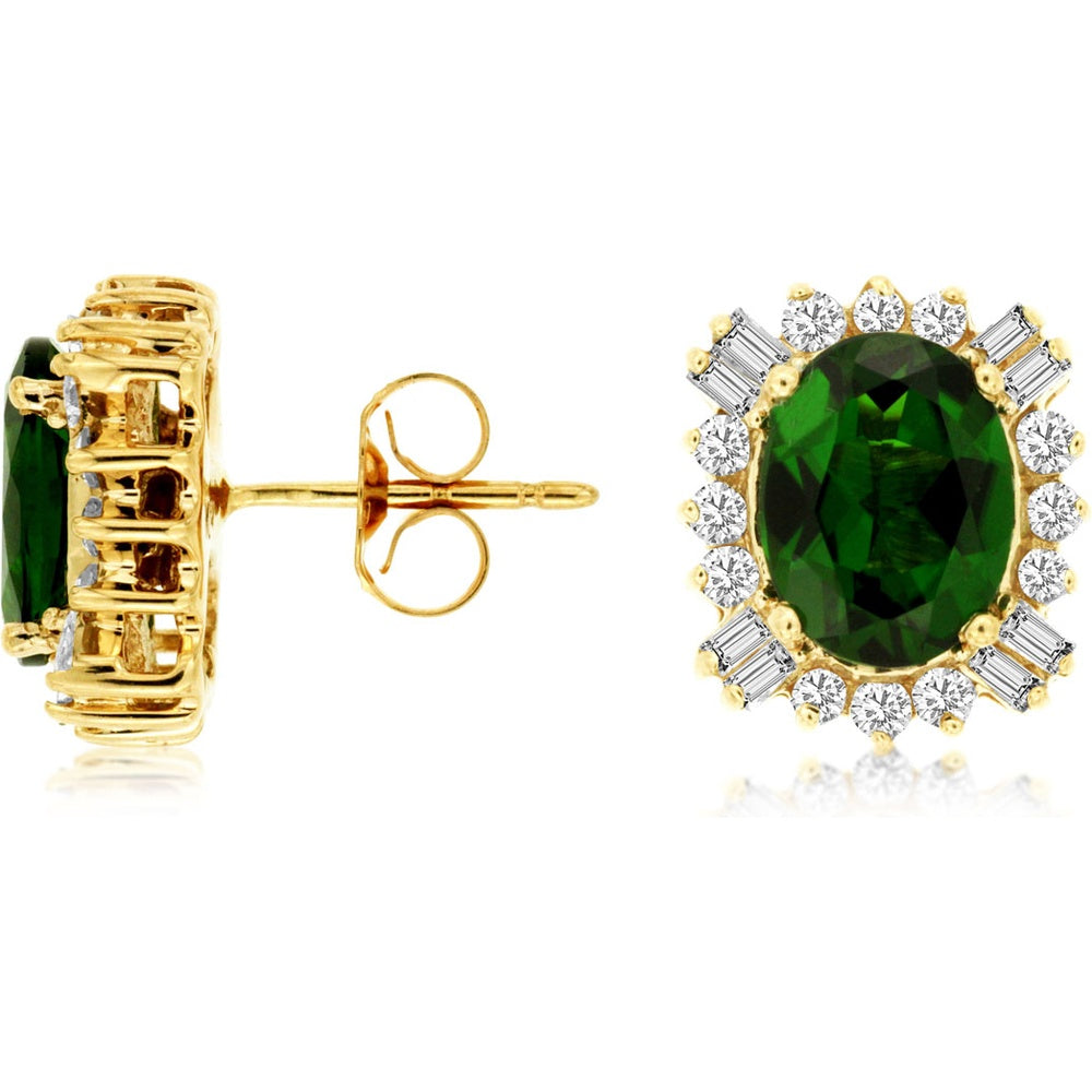 14K Yellow Gold Oval Russalite and Diamond Halo Stud Earrings - 2.60 Carat Total Russalite Weight and 0.50 Carat Total Diamond Weight - Royal Jewelry
