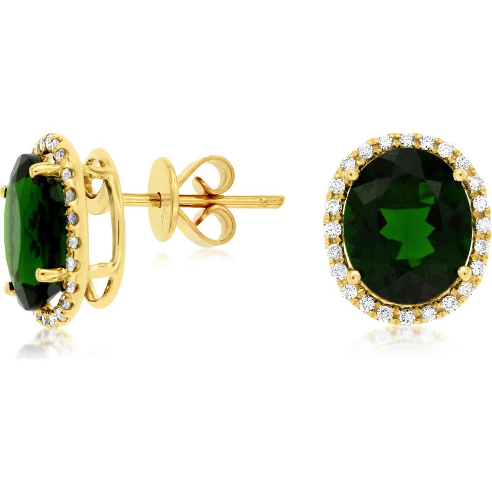 14K Yellow Gold Oval Russalite and Diamond Halo Stud Earrings - 5.20 Carat Total Russalite Weight and 0.35 Carat Total Diamond Weight - Royal Jewelry
