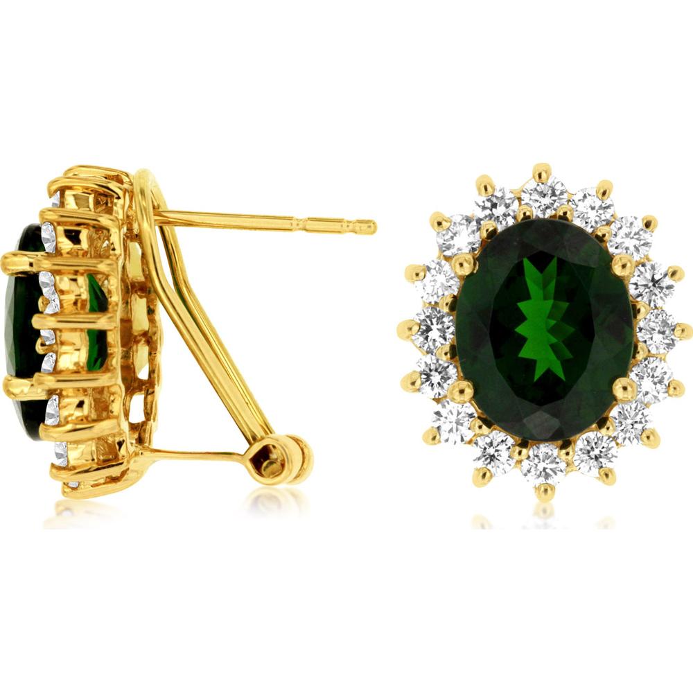 14K Yellow Gold Oval Russalite and Diamond Halo Stud Earrings with 5.20 Carat Total Russalite Weight and 1.25 Carat Total Diamond Weight - Royal Jewelry