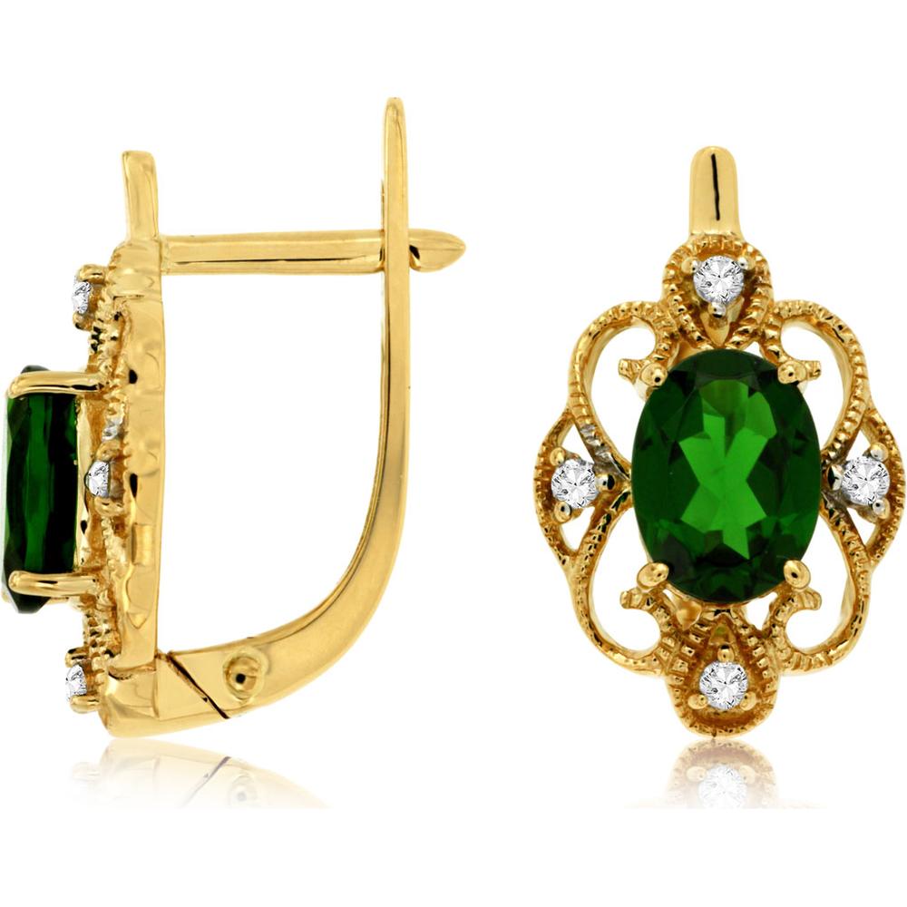 14K Yellow Gold Oval Russalite Drop Earrings with Diamond Accents - 1.90 Carat Total Russalite Weight and 0.08 Carat Total Diamond Weight - Royal Jewelry