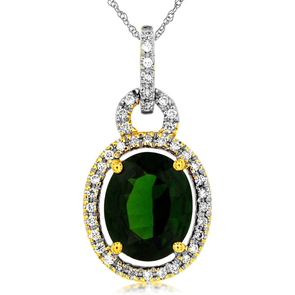 14K Yellow Gold Oval Russalite Halo Pendant with Round Diamond Accents - 2.60 Carat Russalite and 0.16 Carat Total Diamond Weight - Royal Jewelry