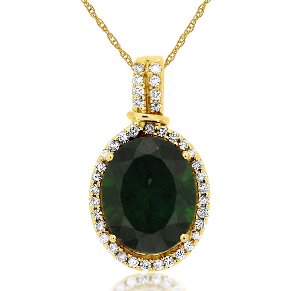 14K Yellow Gold Oval Russalite Pendant with Diamond Halo and Diamond-Encrusted Bail - 2.40 Carat Russalite and 0.17 Carat Total Diamond Weight - Royal Jewelry