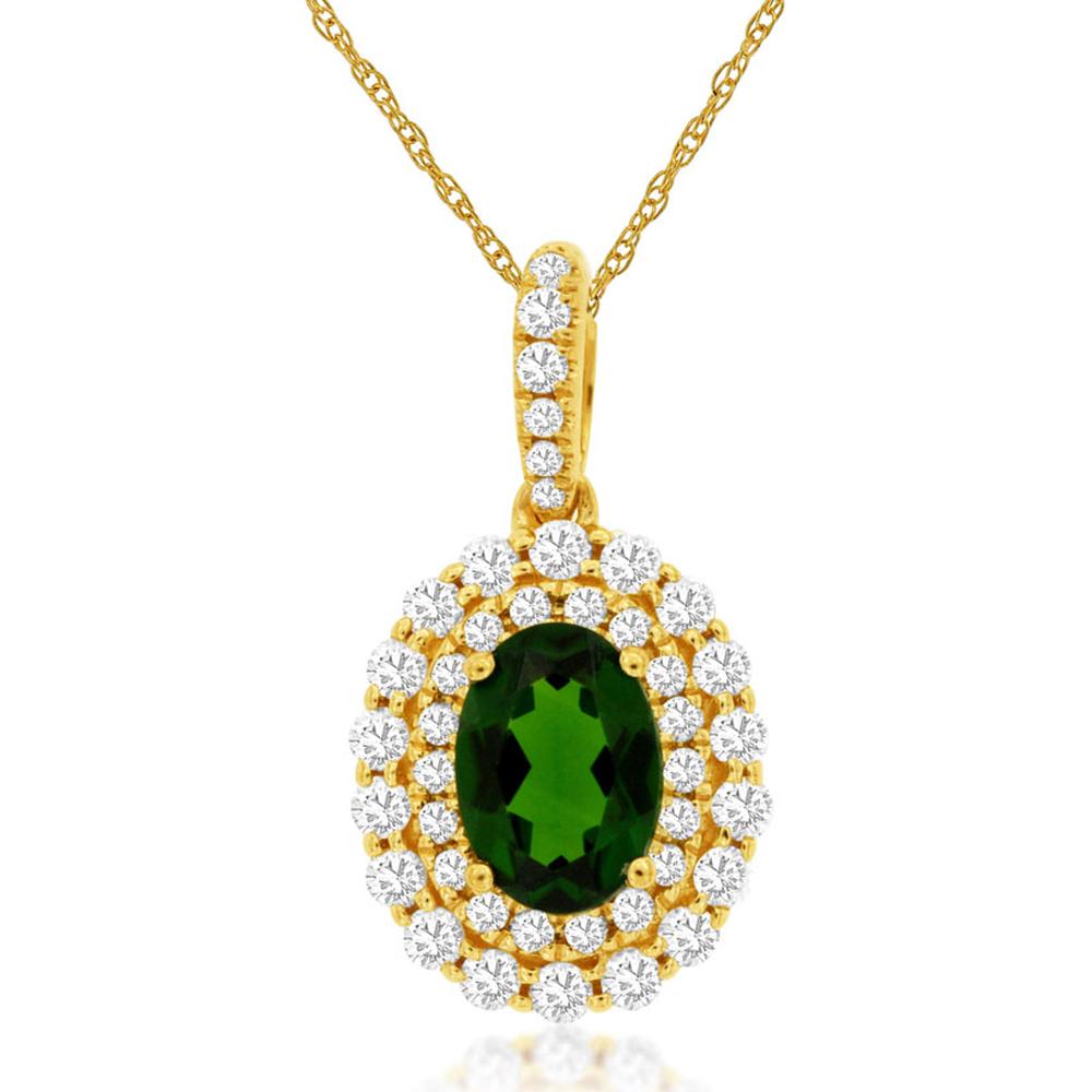 14K Yellow Gold Oval Russalite Pendant with Double Halo Round Brilliant Diamonds - 0.95 Carat Russalite & 0.39 Carat Diamond Total Weight - Royal Jewelry