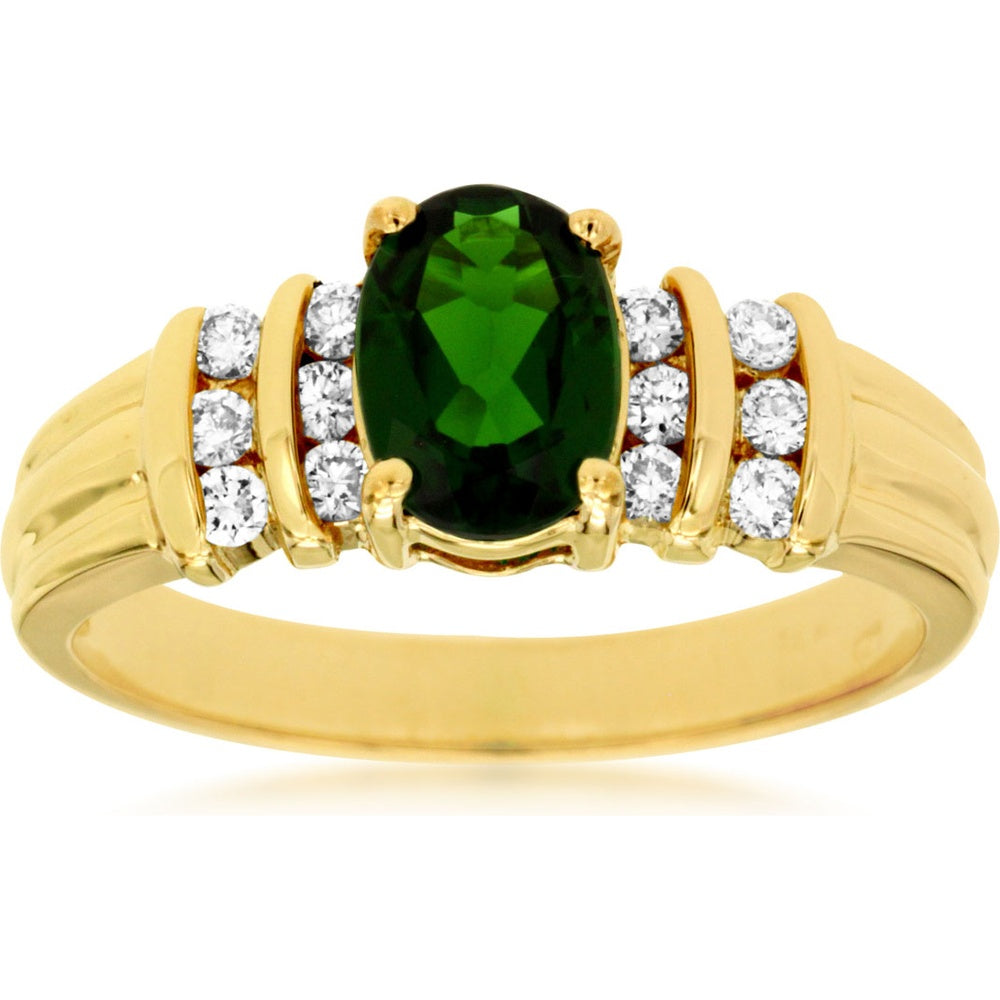 14K Yellow Gold Oval Russalite Ring with Channel-Set Round Diamond Accents - 0.95 Carat Russalite and 0.23 Carat Total Diamond Weight - Royal Jewelry
