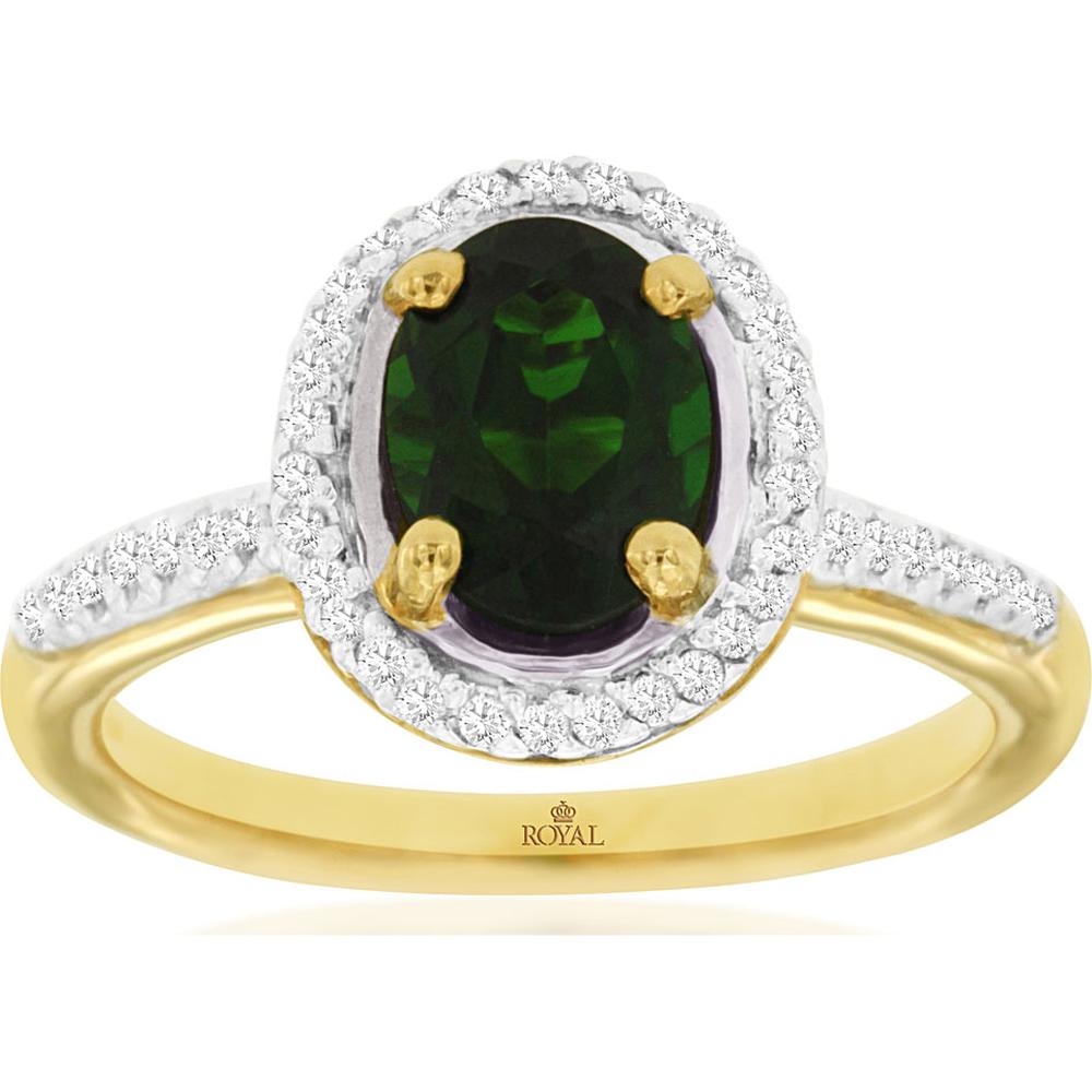 14K Yellow Gold Oval Russalite Ring with Diamond Halo - 1.30 Carat Russalite and 0.50 Carat Total Diamond Weight - Royal Jewelry