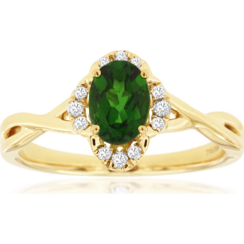 14K Yellow Gold Oval Russalite Ring with Diamond Halo Accents - 0.95 Carat Russalite and 0.11 Carat Total Diamond Weight - Royal Jewelry