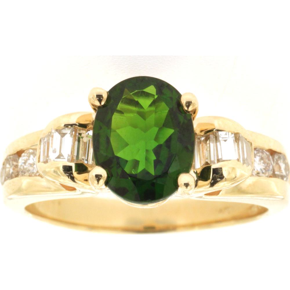 14K Yellow Gold Oval Russalite Ring with Round and Baguette Diamond Accents - 2.25 Carat Russalite and 0.90 Carat Total Diamond Weight - Royal Jewelry