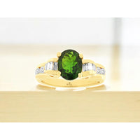 14K Yellow Gold Oval Russalite Ring with Round and Baguette Diamond Accents - 2.25 Carat Russalite and 0.90 Carat Total Diamond Weight - Royal Jewelry