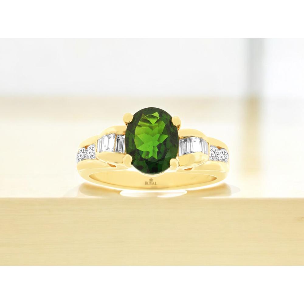14K Yellow Gold Oval Russalite Ring with Round and Baguette Diamond Accents - 2.25 Carat Russalite and 0.90 Carat Total Diamond Weight - Royal Jewelry