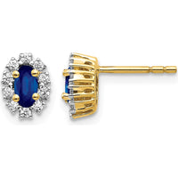 14K Yellow Gold Oval Sapphire and Diamond Halo Earrings - 0.33 Carat Sapphire, 0.20 Carat Total Diamond Weight by Monteluci Fine Jewelry