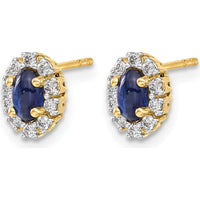 14K Yellow Gold Oval Sapphire and Diamond Halo Earrings - 0.33 Carat Sapphire, 0.20 Carat Total Diamond Weight by Monteluci Fine Jewelry