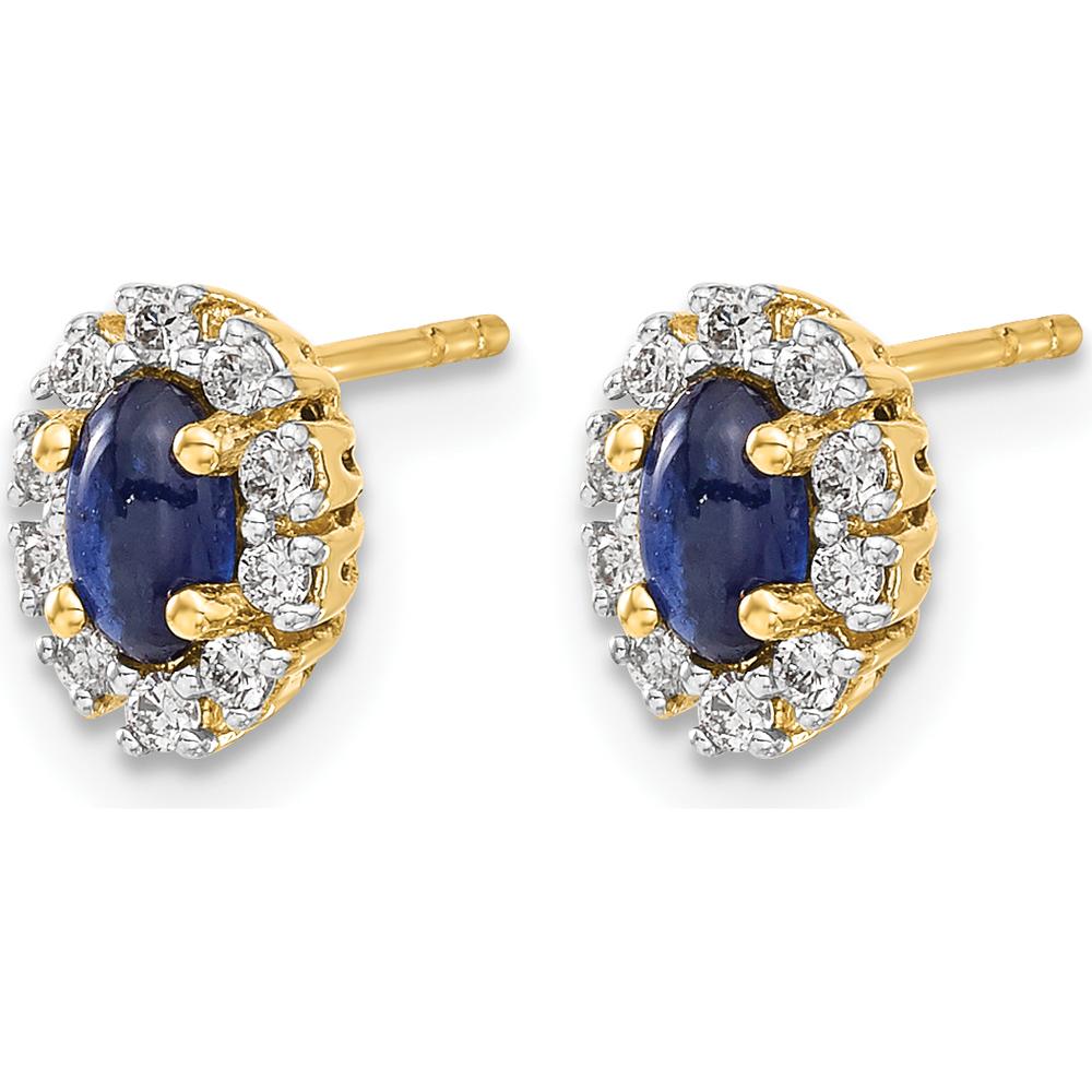 14K Yellow Gold Oval Sapphire and Diamond Halo Earrings - 0.33 Carat Sapphire, 0.20 Carat Total Diamond Weight by Monteluci Fine Jewelry