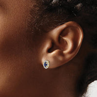 14K Yellow Gold Oval Sapphire and Diamond Halo Earrings - 0.33 Carat Sapphire, 0.20 Carat Total Diamond Weight by Monteluci Fine Jewelry