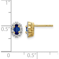14K Yellow Gold Oval Sapphire and Diamond Halo Earrings - 0.33 Carat Sapphire, 0.20 Carat Total Diamond Weight by Monteluci Fine Jewelry