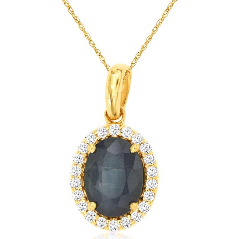 14K Yellow Gold Oval Sapphire and Diamond Halo Pendant with 1.45 Carat Sapphire and 0.14 Carat Total Diamond Weight - Royal Jewelry