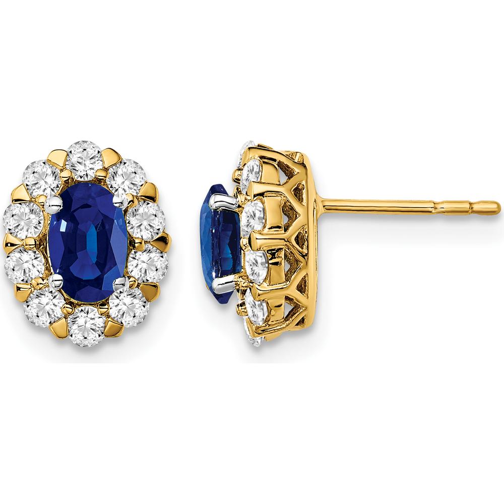 14K Yellow Gold Oval Sapphire and Diamond Halo Post Earrings - 0.5 Carat Total Sapphire Weight, 0.7 Carat Total Diamond Weight by Monteluci Fine Jewelry