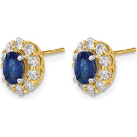 14K Yellow Gold Oval Sapphire and Diamond Halo Post Earrings - 0.5 Carat Total Sapphire Weight, 0.7 Carat Total Diamond Weight by Monteluci Fine Jewelry