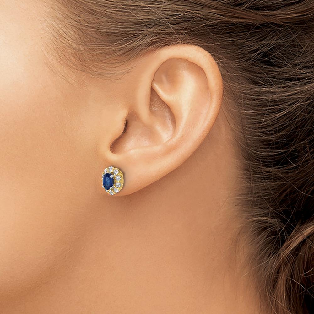 14K Yellow Gold Oval Sapphire and Diamond Halo Post Earrings - 0.5 Carat Total Sapphire Weight, 0.7 Carat Total Diamond Weight by Monteluci Fine Jewelry
