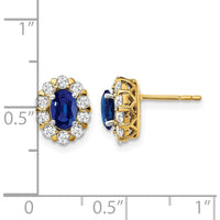 14K Yellow Gold Oval Sapphire and Diamond Halo Post Earrings - 0.5 Carat Total Sapphire Weight, 0.7 Carat Total Diamond Weight by Monteluci Fine Jewelry