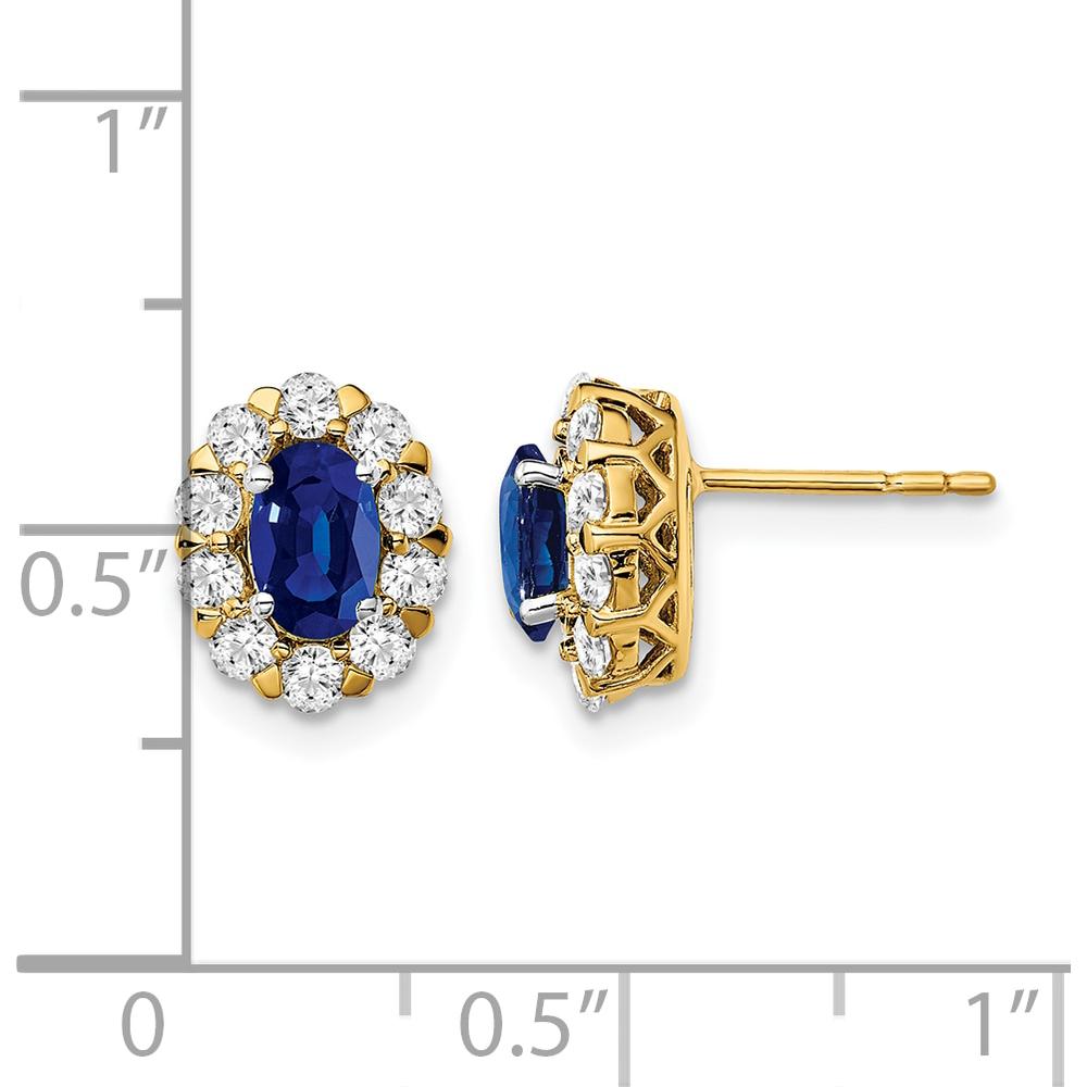 14K Yellow Gold Oval Sapphire and Diamond Halo Post Earrings - 0.5 Carat Total Sapphire Weight, 0.7 Carat Total Diamond Weight by Monteluci Fine Jewelry