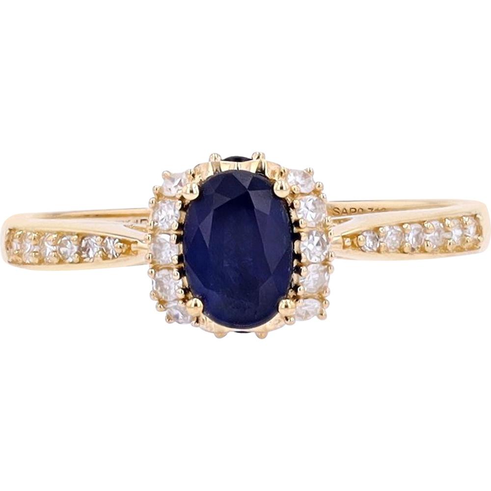 14K Yellow Gold Oval Sapphire and Diamond Halo Ring - 0.20 Carats Total Diamond Weight