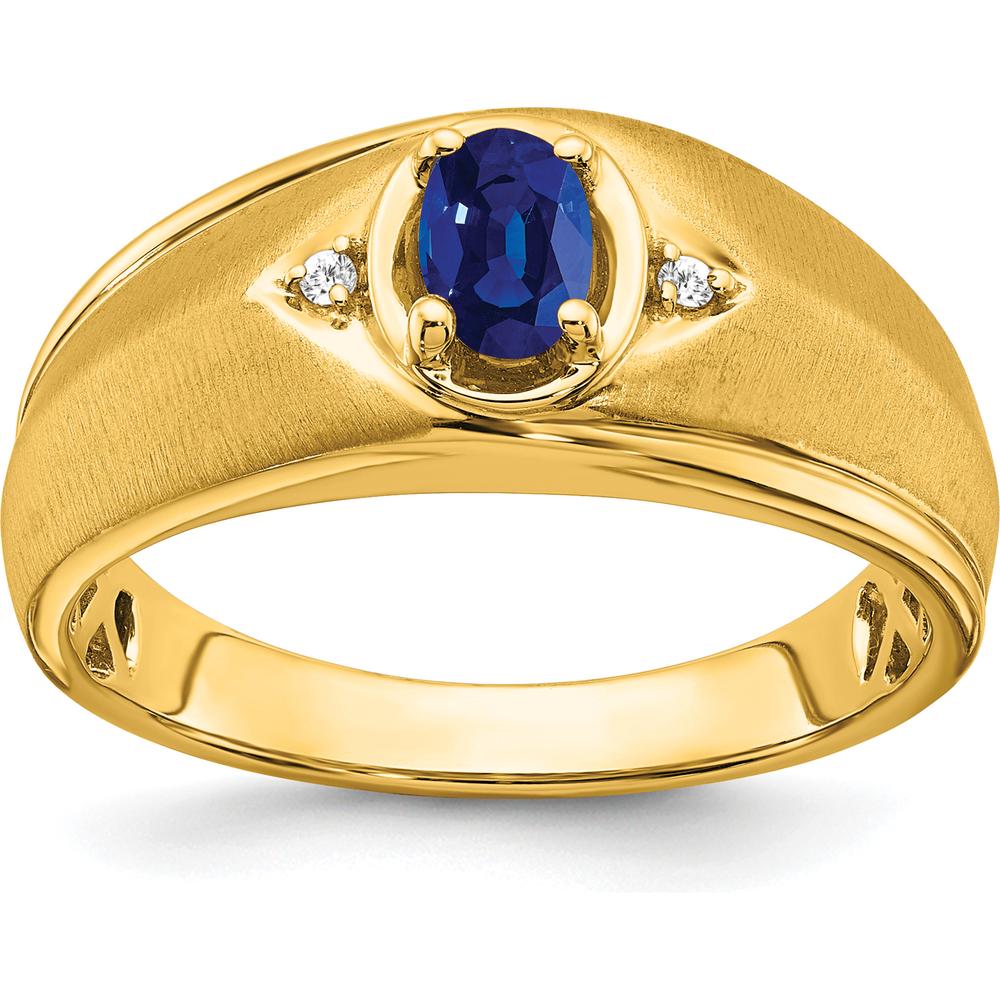 14K Yellow Gold Oval Sapphire and Diamond Men's Ring - 0.6 Carat Sapphire, 0.01 Carat Total Diamond Weight by 0