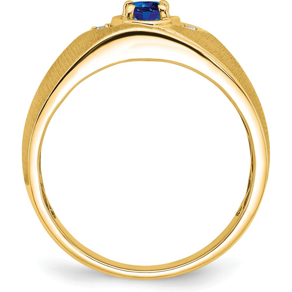 14K Yellow Gold Oval Sapphire and Diamond Men's Ring - 0.6 Carat Sapphire, 0.01 Carat Total Diamond Weight by 0