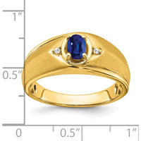 14K Yellow Gold Oval Sapphire and Diamond Men's Ring - 0.6 Carat Sapphire, 0.01 Carat Total Diamond Weight by 0