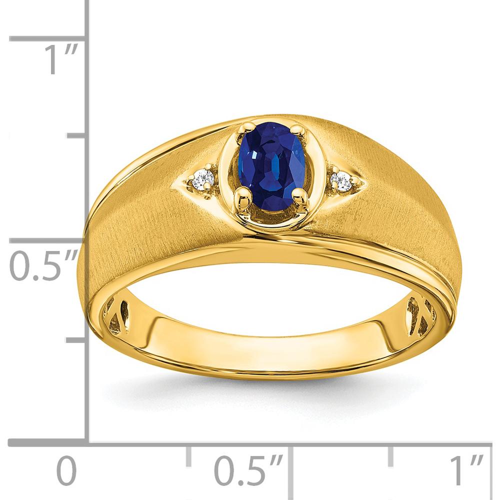 14K Yellow Gold Oval Sapphire and Diamond Men's Ring - 0.6 Carat Sapphire, 0.01 Carat Total Diamond Weight by 0