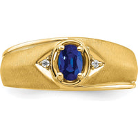 14K Yellow Gold Oval Sapphire and Diamond Men's Ring - 0.6 Carat Sapphire, 0.01 Carat Total Diamond Weight by 0