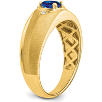 14K Yellow Gold Oval Sapphire and Diamond Men's Ring - 0.6 Carat Sapphire, 0.01 Carat Total Diamond Weight by 0