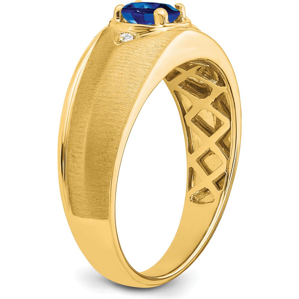 14K Yellow Gold Oval Sapphire and Diamond Men's Ring - 0.6 Carat Sapphire, 0.01 Carat Total Diamond Weight by 0