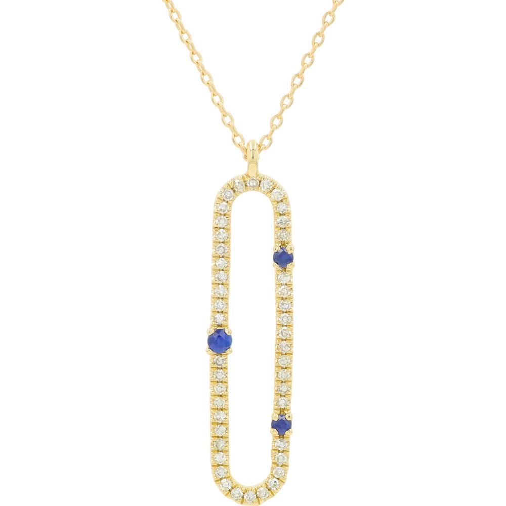 14K Yellow Gold Oval Sapphire and Diamond Pendant Necklace - 0.15 Carat Total Diamond Weight