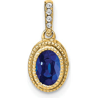 14K Yellow Gold Oval Sapphire and Diamond Pendant with Beaded Detail - 0.6 Carat Sapphire, 0.03 Carat Total Diamond Weight by Lumare Gioia