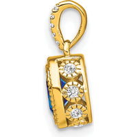 14K Yellow Gold Oval Sapphire and Diamond Pendant with Beaded Detail - 0.6 Carat Sapphire, 0.03 Carat Total Diamond Weight by Lumare Gioia