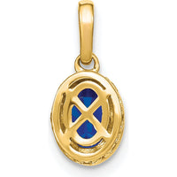 14K Yellow Gold Oval Sapphire and Diamond Pendant with Beaded Detail - 0.6 Carat Sapphire, 0.03 Carat Total Diamond Weight by Lumare Gioia