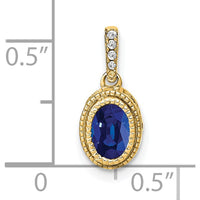 14K Yellow Gold Oval Sapphire and Diamond Pendant with Beaded Detail - 0.6 Carat Sapphire, 0.03 Carat Total Diamond Weight by Lumare Gioia