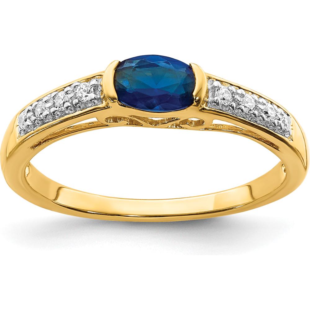 14K Yellow Gold Oval Sapphire and Diamond Ring with East-West Setting - 0.6 Carat Sapphire, 0.08 Carat Diamond Weight by 0