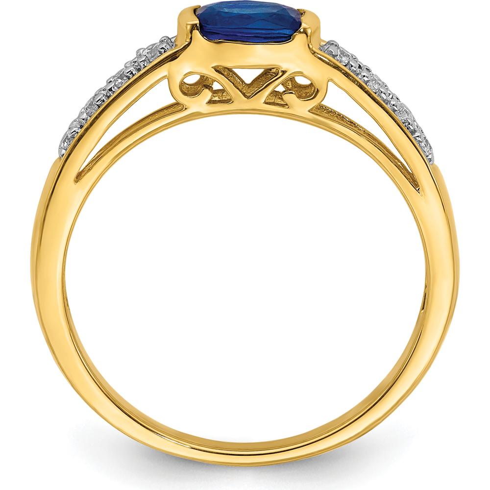 14K Yellow Gold Oval Sapphire and Diamond Ring with East-West Setting - 0.6 Carat Sapphire, 0.08 Carat Diamond Weight by 0