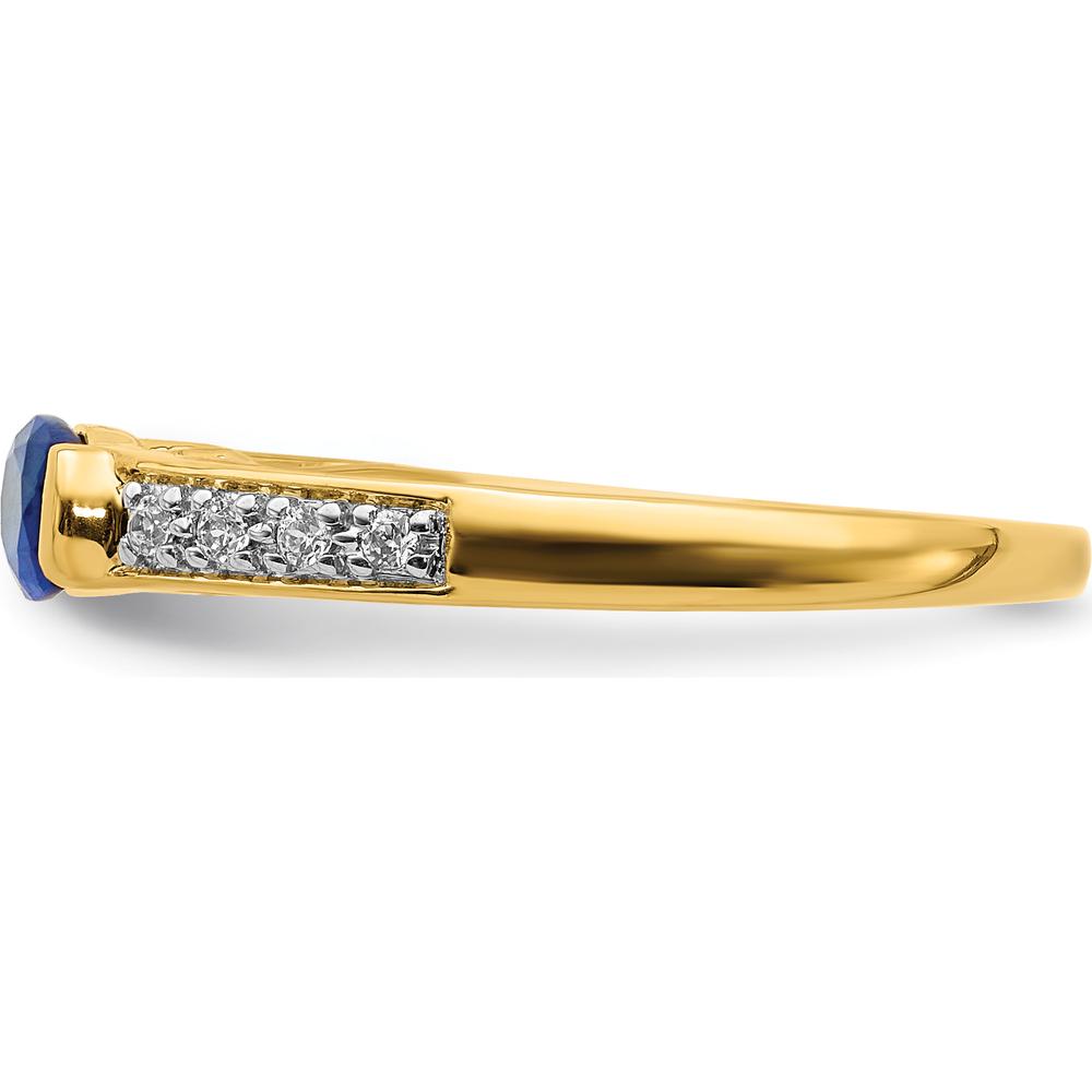 14K Yellow Gold Oval Sapphire and Diamond Ring with East-West Setting - 0.6 Carat Sapphire, 0.08 Carat Diamond Weight by 0