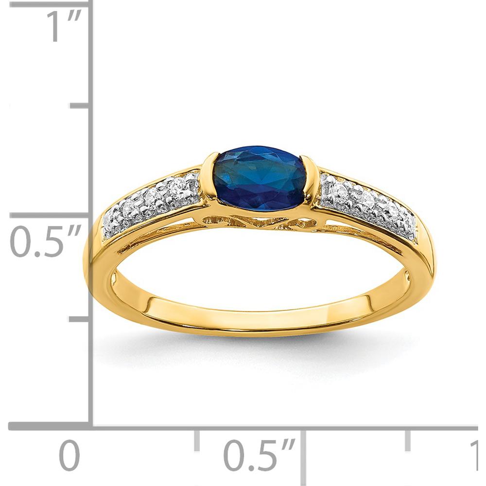 14K Yellow Gold Oval Sapphire and Diamond Ring with East-West Setting - 0.6 Carat Sapphire, 0.08 Carat Diamond Weight by 0