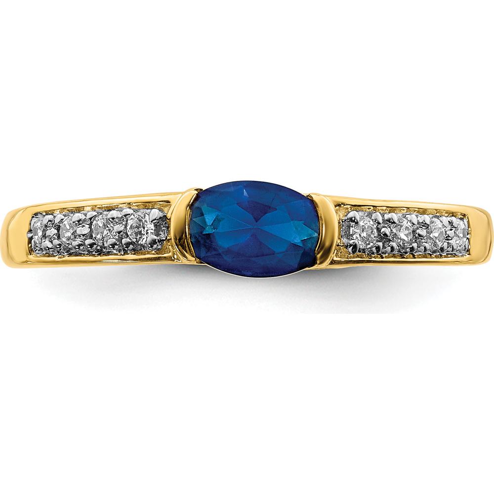 14K Yellow Gold Oval Sapphire and Diamond Ring with East-West Setting - 0.6 Carat Sapphire, 0.08 Carat Diamond Weight by 0