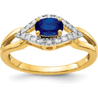 14K Yellow Gold Oval Sapphire and Diamond Ring with Milgrain Detail - 0.519 Carat Sapphire, 0.22 Carat Diamond Total Weight by 0