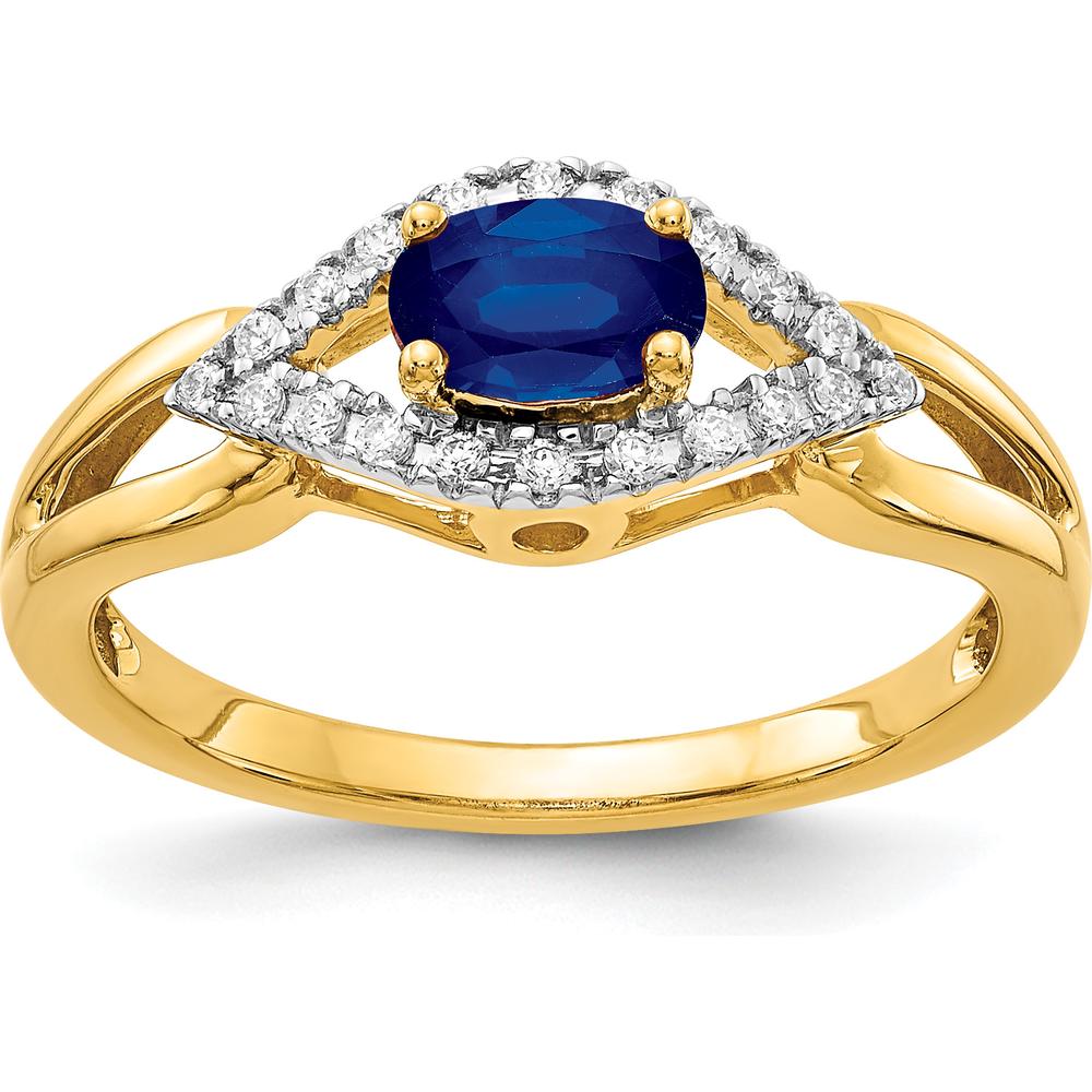 14K Yellow Gold Oval Sapphire and Diamond Ring with Milgrain Detail - 0.519 Carat Sapphire, 0.22 Carat Diamond Total Weight by 0