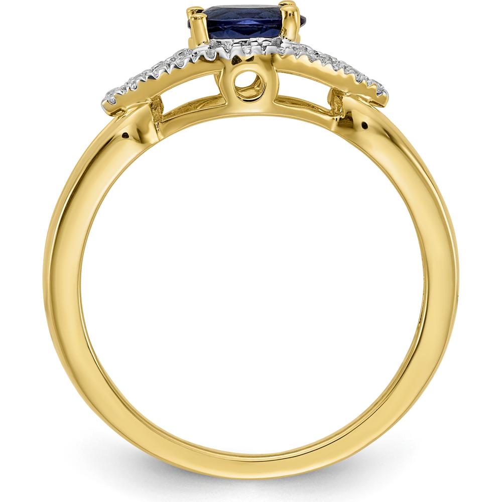 14K Yellow Gold Oval Sapphire and Diamond Ring with Milgrain Detail - 0.519 Carat Sapphire, 0.22 Carat Diamond Total Weight by 0