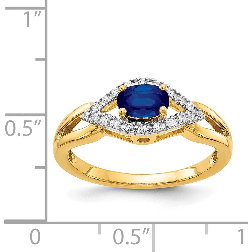 14K Yellow Gold Oval Sapphire and Diamond Ring with Milgrain Detail - 0.519 Carat Sapphire, 0.22 Carat Diamond Total Weight by 0