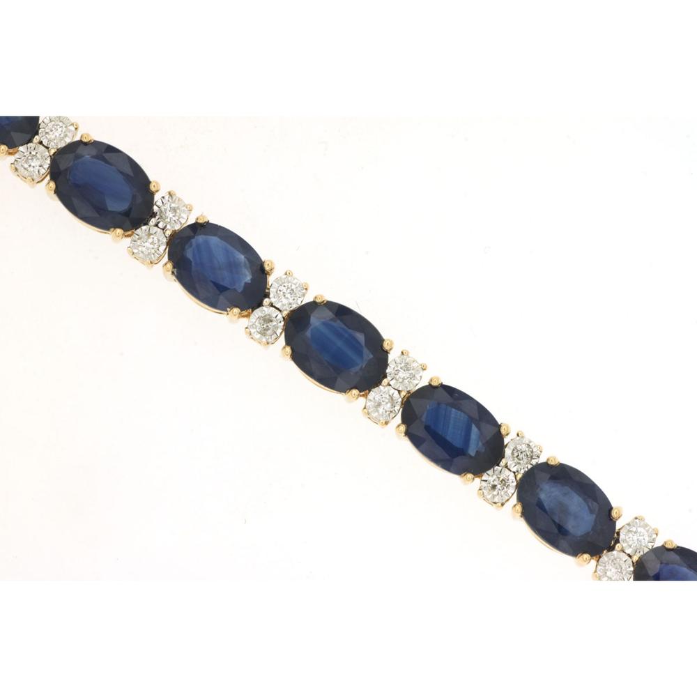 14K Yellow Gold Oval Sapphire and Diamond Tennis Bracelet with 20.00 Carat Sapphires and 0.50 Carat Total Diamond Weight - Royal Jewelry