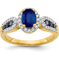 14K Yellow Gold Oval Sapphire Ring with Round Diamond Halo - 0.74 Carat Sapphire, 0.18 Carat Total Diamond Weight by 0