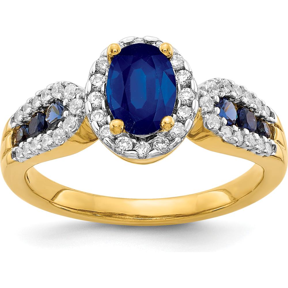 14K Yellow Gold Oval Sapphire Ring with Round Diamond Halo - 0.74 Carat Sapphire, 0.18 Carat Total Diamond Weight by 0